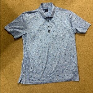 Con.Struct Men's Light Blue paint splattered print  performance golf Polo Shirt